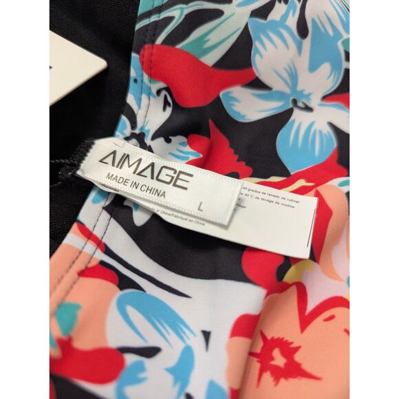 👙 AI'MAGE Floral Tummy Control Swimsuit Cutout Back Size L -NWT - Picture 5 of 6